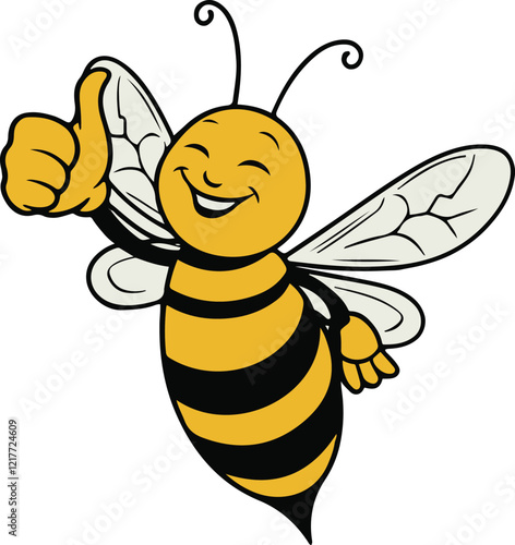 illustration of a bee in a vintage line art style straight pose, giving a thumbs up 2.eps