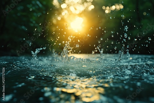 Wallpaper Mural Water splashes in lake in the park with sun rays Torontodigital.ca