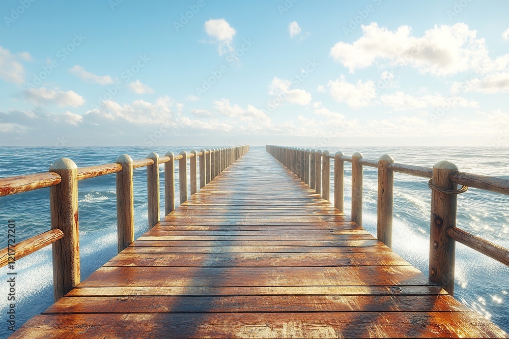 Fototapeta premium Modern wooden pier with sea and clean sky view