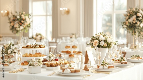 Wallpaper Mural Elegant wedding reception setup with a beautifully arranged dessert table, floral decorations, and soft lighting creating a romantic atmosphere. Torontodigital.ca