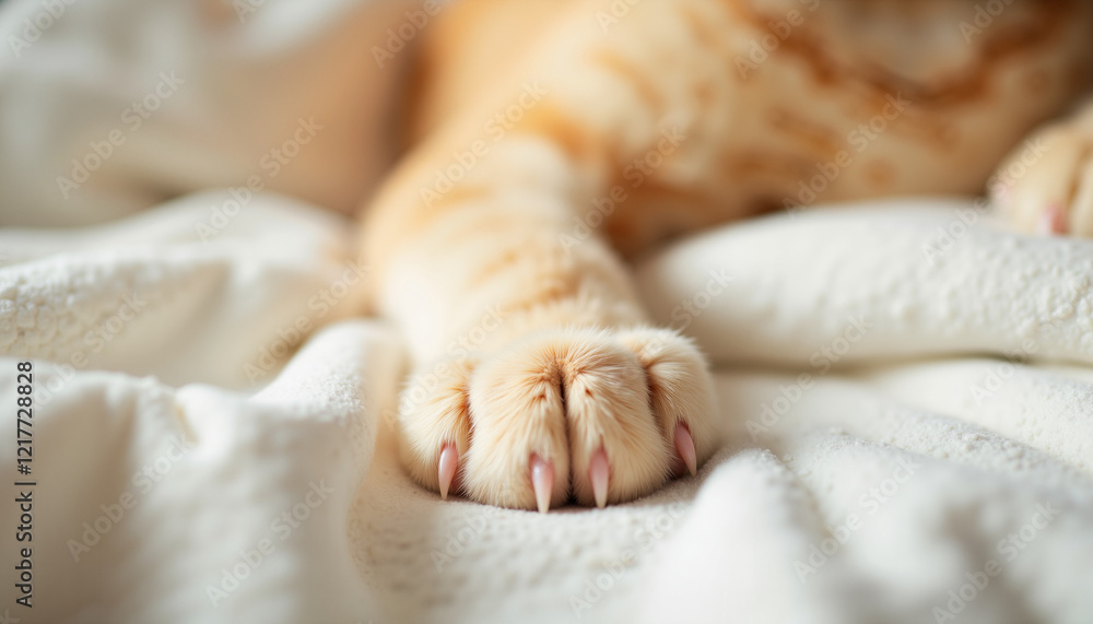 Cat's paw resting on soft blanket, Cat paws Cat's paw resting on soft blanket, Cat paws