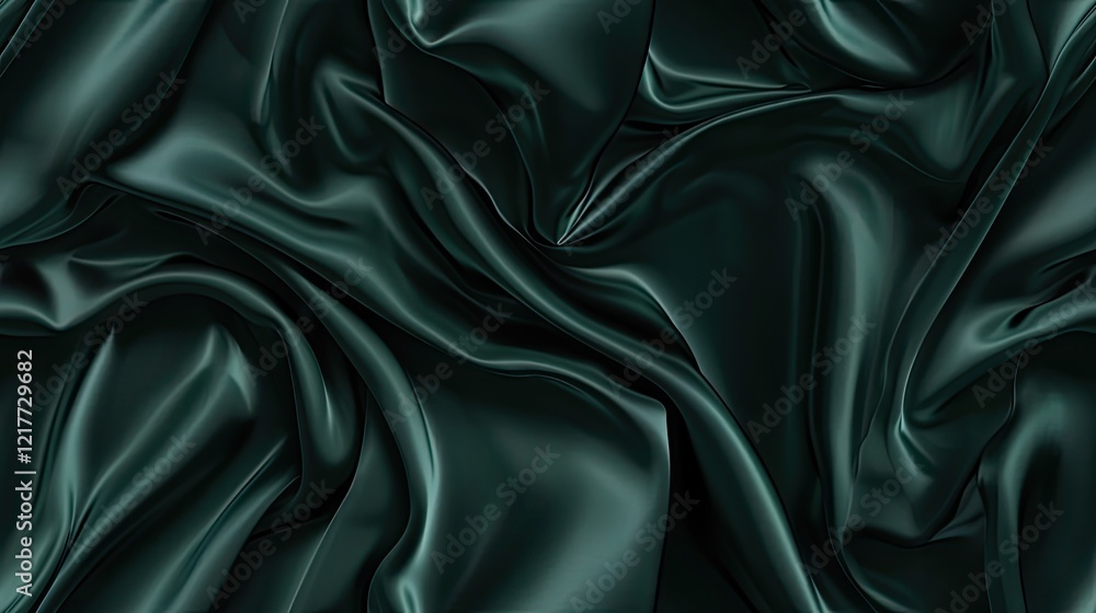 Obraz premium Silk fabric, dark green color, dark background, flowing, silk material