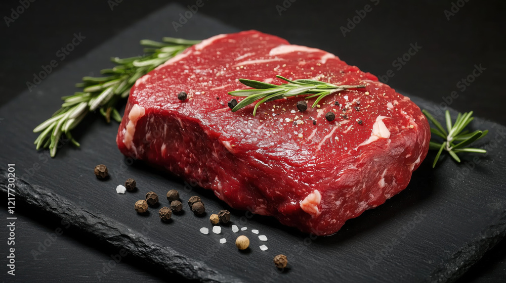 Perfectly Cooked Ribeye Steak on the Left Edge of a Black Slate Board, Garnished with Rosemary and Cracked Peppercorns, Leaving a Large Open Space on the Right for Text copy space
Perfectly Cooked Ribeye Steak on the Left Edge of a Black Slate Board, Garnished with Rosemary and Cracked Peppercorns, Leaving a Large Open Space on the Right for Text copy space