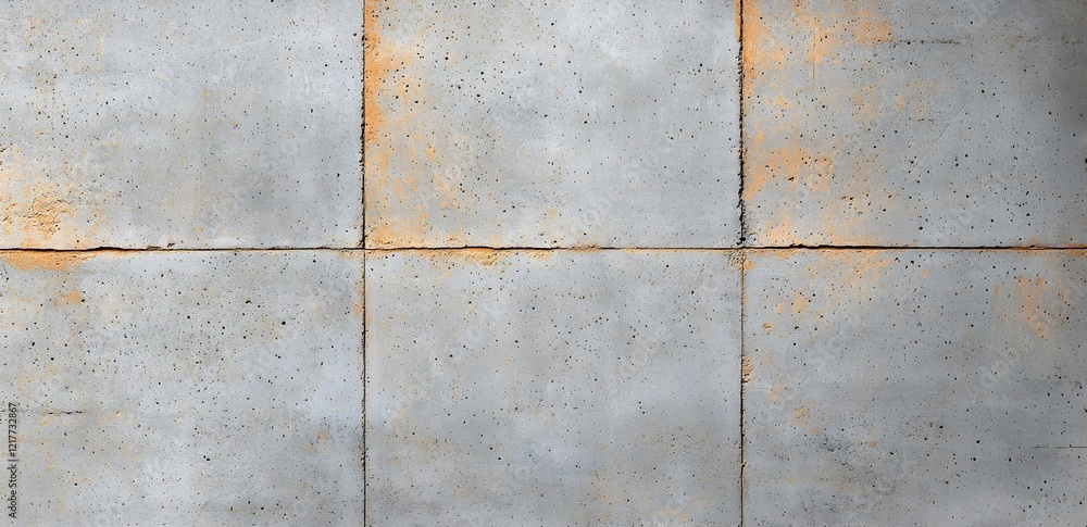 Textured concrete surface with subtle orange rust staining, featuring rectangular tiles arranged in a grid pattern. Textured concrete surface with subtle orange rust staining, featuring rectangular tiles arranged in a grid pattern.