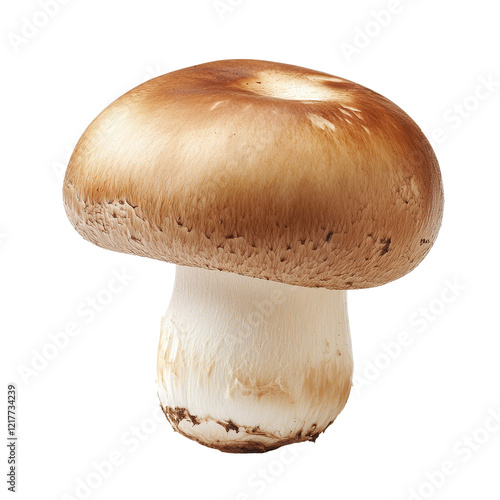 Fresh champignon mushroom isolated on a transparent background showcasing its natural color and round shape, Mushroom champignon isolated on transparent background photo