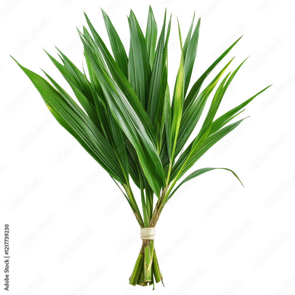 © Iftikhar alam - Fragrant pandan leaves bundle on a transparent background showcasing their vibrant green color and unique texture, Pandanus Palm, Fragrant Pandan, Pandom wangi on transparent background