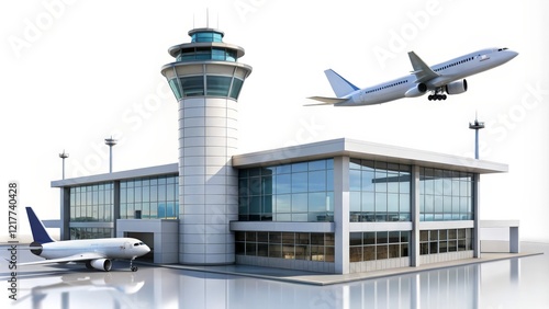Fototapeta Naklejka Na Ścianę i Meble -  Airport Terminal with Airplanes and Control Tower
