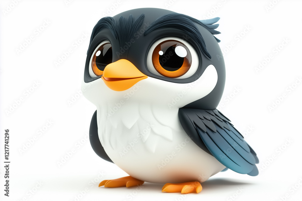 Naklejka premium Cute cartoon penguin with big eyes and colorful beak on white background