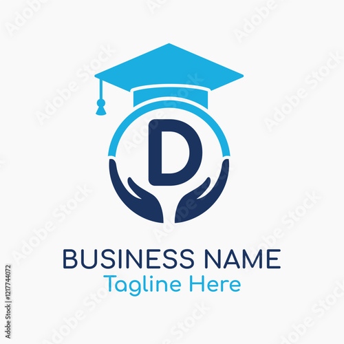 Initial D Education Logo with Graduation Logo. School Education Care and Hand Logo Concept. Student Help Logo Design Vector