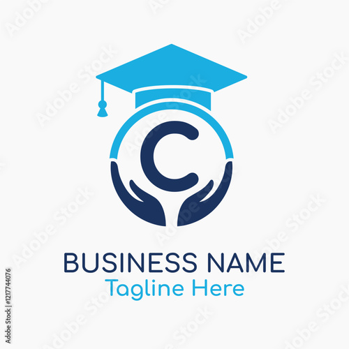 Initial C Education Logo with Graduation Logo. School Education Care and Hand Logo Concept. Student Help Logo Design Vector