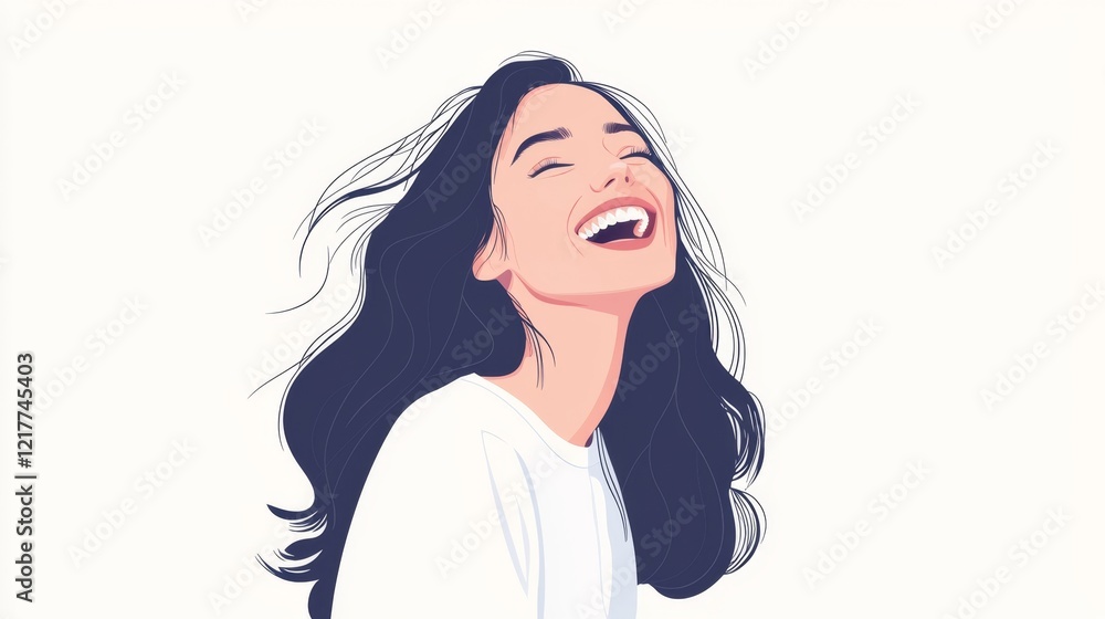 Woman Laughing at a Joke Cinematic contrast modern style illustration. Woman Laughing at a Joke Cinematic contrast modern style illustration.