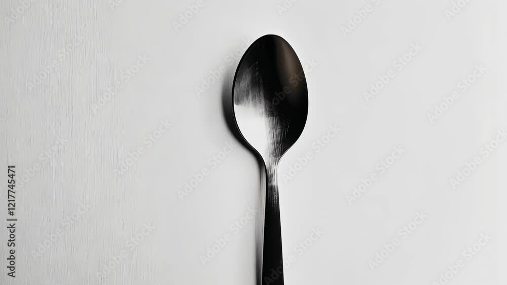 Black spoon on a minimalistic white backdrop creates an elegant aesthetic for kitchen decor and dining settings Black spoon on a minimalistic white backdrop creates an elegant aesthetic for kitchen decor and dining settings