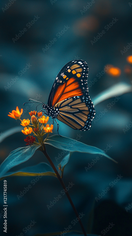Fototapeta premium orange butterfly on green plant in the forest