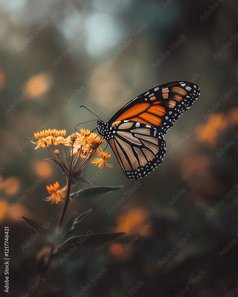 Fototapeta premium monarch butterfly on yellow flowers in a garden setting