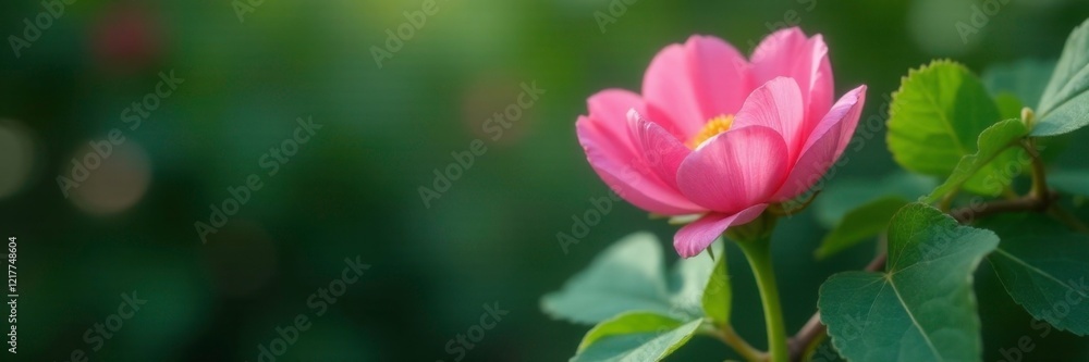 Fresh pink flower with green stem and ivy wrapped around it, ivy, bloom Fresh pink flower with green stem and ivy wrapped around it, ivy, bloom