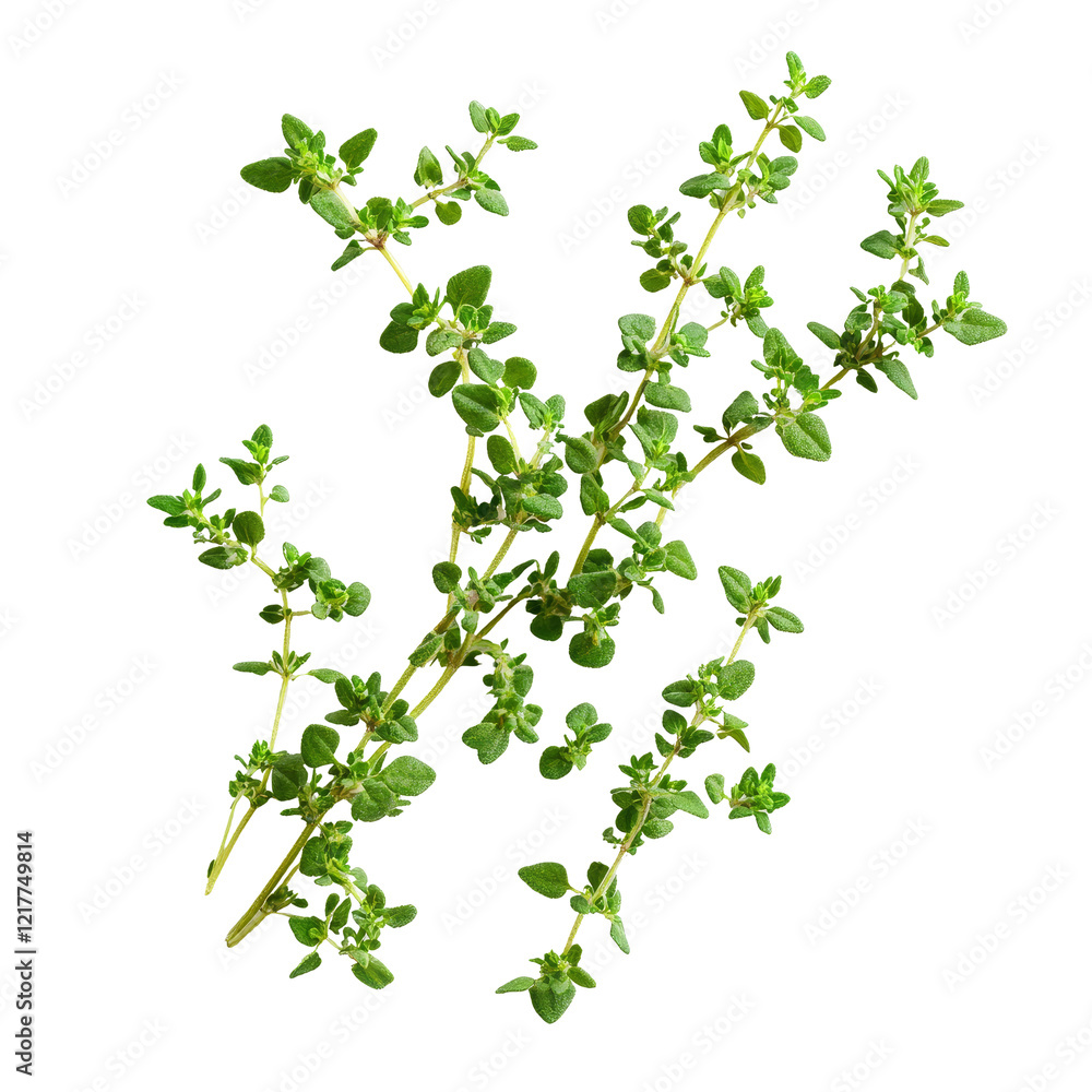 Fresh thyme leaves isolated on a clean transparent background for culinary and aromatic use in cooking, thyme leaves isolated on transparent background Fresh thyme leaves isolated on a clean transparent background for culinary and aromatic use in cooking, thyme leaves isolated on transparent background
