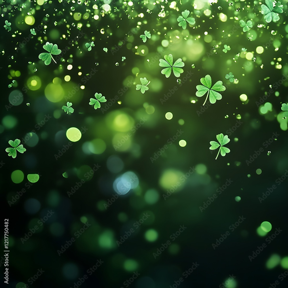 Fototapeta premium St. Patrick's Day clover confetti with green bokeh