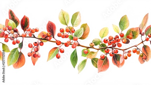 Colorful autumn branch with vibrant leaves and berries, showcasing nature's beauty.