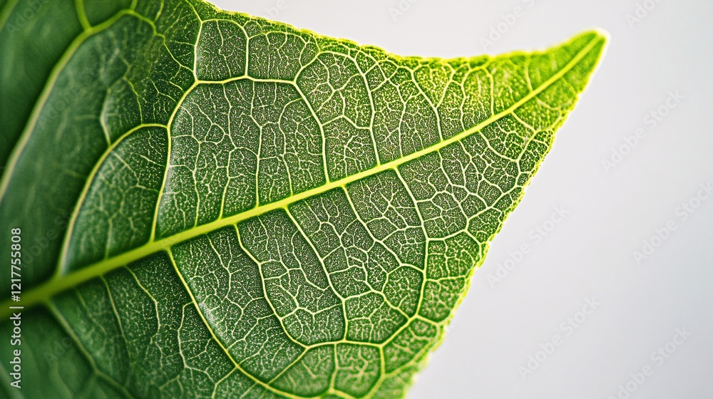 Fototapeta premium Close-up of a vibrant green leaf showcasing intricate vein patterns and textures.