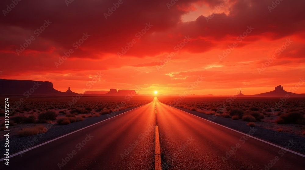 Naklejka premium Desert Highway at Sunset