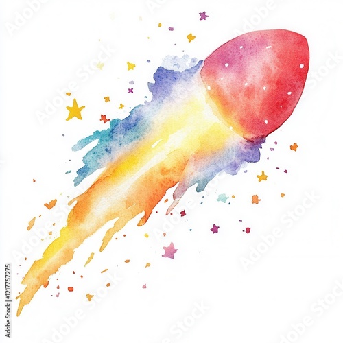 Watercolor Rocket Ship on white background Drawing watercolor illustration art photo