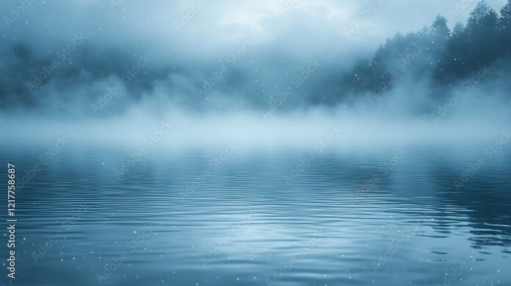 Fototapeta premium Misty Lake Serenity: A Tranquil Night Scene