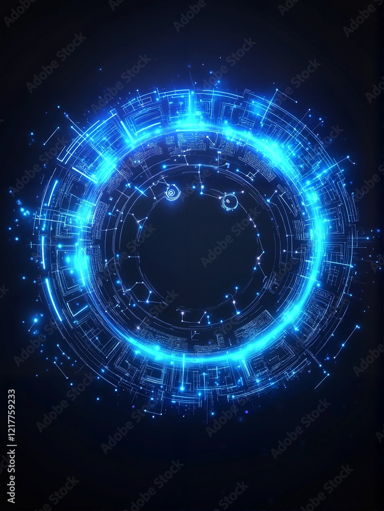 Abstract digital circle with luminous blue lines on black background Abstract digital circle with luminous blue lines on black background