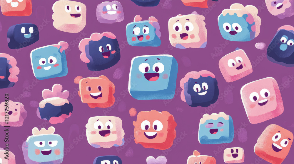 Happy Square Characters Pattern: Joyful Illustration of Cute, Colorful, Playful Square-Shaped Figures Happy Square Characters Pattern: Joyful Illustration of Cute, Colorful, Playful Square-Shaped Figures