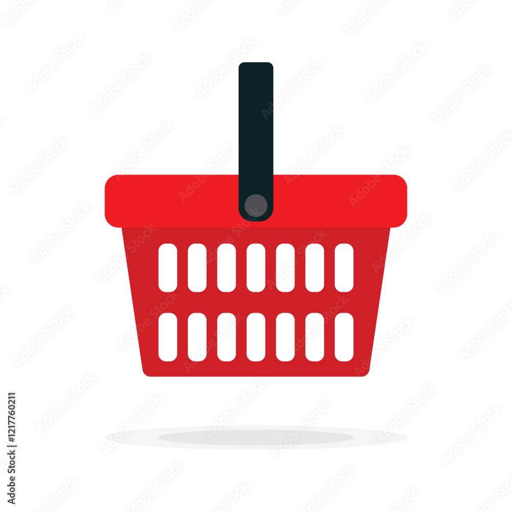 Fototapeta premium Red Shopping Basket Vector Icon isolated on white background. e-shop concept, shopping basket icon sign, pictogram supermarket basket ,store container. Hypermarket product carry object, grocery basket