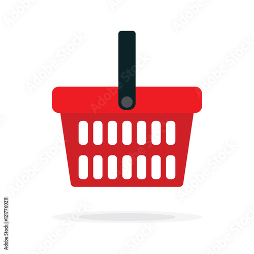 Red Shopping Basket Vector Icon isolated on white background. e-shop concept, shopping basket icon sign, pictogram supermarket basket ,store container. Hypermarket product carry object, grocery basket