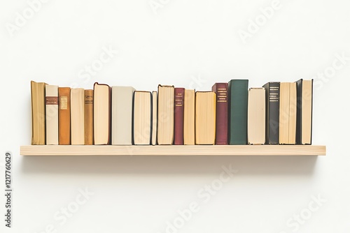 A Row of Books on a Wooden Shelf photo