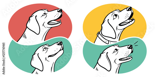 Vibrant Vector of Playful Dog Faces in Colorful Circular Backgrounds with Hand-Drawn Lines and Happy Expressions to Brighten Any Graphic Design Project
