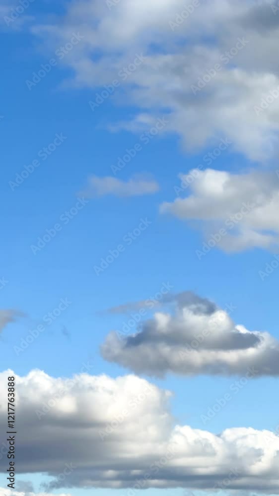 Mesmerizing view of the clouds floating by the blue sky. Light and heavy grey clouds in the atmosphere. Vertical video. Mesmerizing view of the clouds floating by the blue sky. Light and heavy grey clouds in the atmosphere. Vertical video.