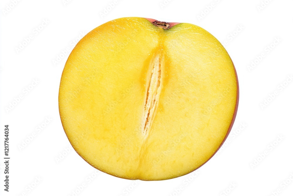 Ripe Tropical Mango Wedge on White Surface. Fresh Healthy Slice Displayed from Above Ripe Tropical Mango Wedge on White Surface. Fresh Healthy Slice Displayed from Above
