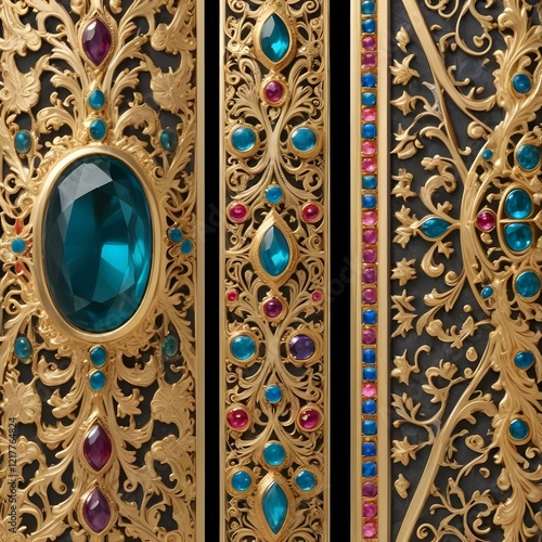 Wallpaper Mural Engraved golden borders with gemstone inserts Torontodigital.ca