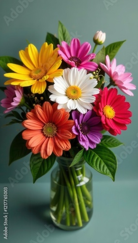 Wallpaper Mural Freshly cut bouquet of colorful flowers with lush green leaves, bouquet, nature Torontodigital.ca