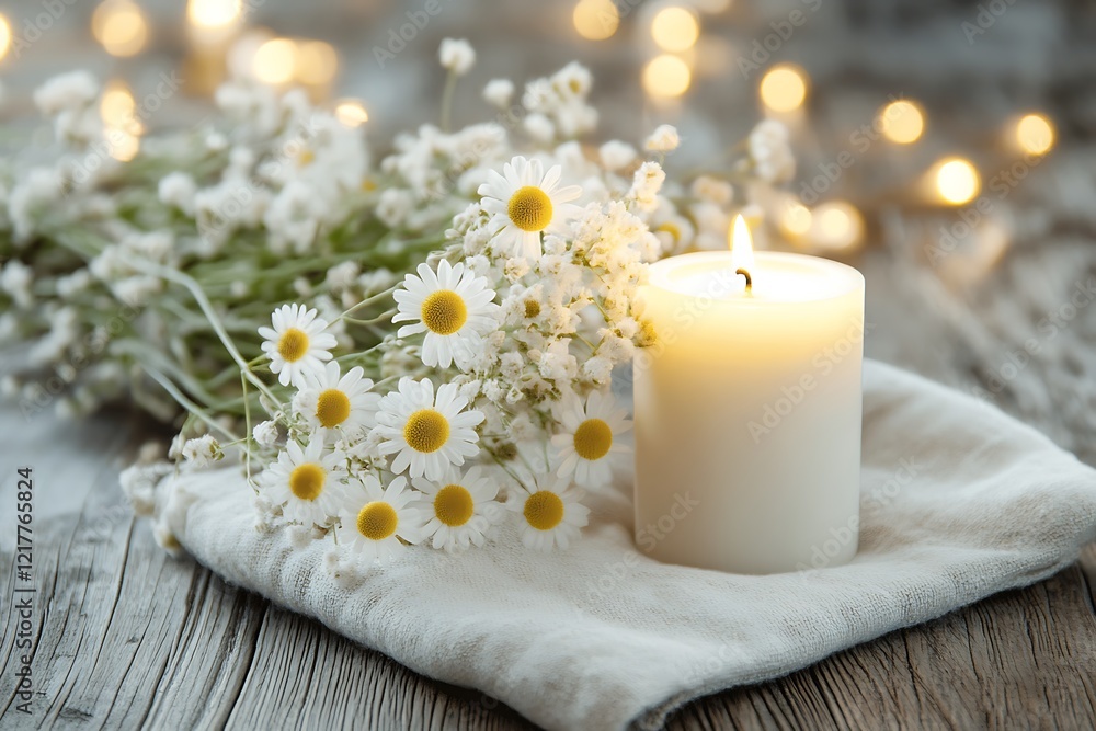 Serene Daisies and Candle Arrangement Serene Daisies and Candle Arrangement