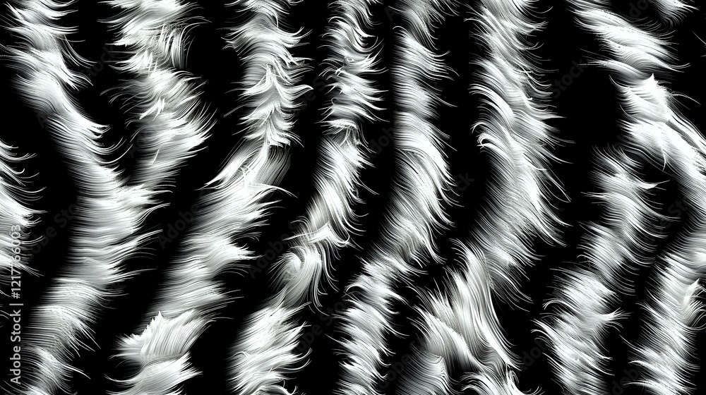 Abstract black and white wavy fur pattern creates dynamic motion effect. Seamless monochrome background design perfect for textile, fashion prints and creative projects. Abstract black and white wavy fur pattern creates dynamic motion effect. Seamless monochrome background design perfect for textile, fashion prints and creative projects.