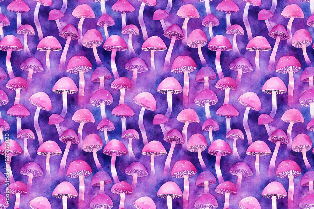 Obraz premium Seamless purple and pink mushroom watercolor pattern