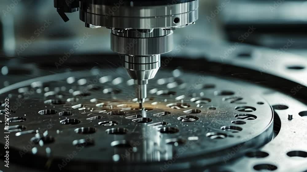 Precision tool in action at a modern manufacturing site carving intricate designs on metal sheet Precision tool in action at a modern manufacturing site carving intricate designs on metal sheet