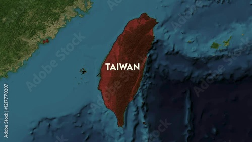 Zoom from Earth to Taiwan. World map animation with country borders, Images from NASA