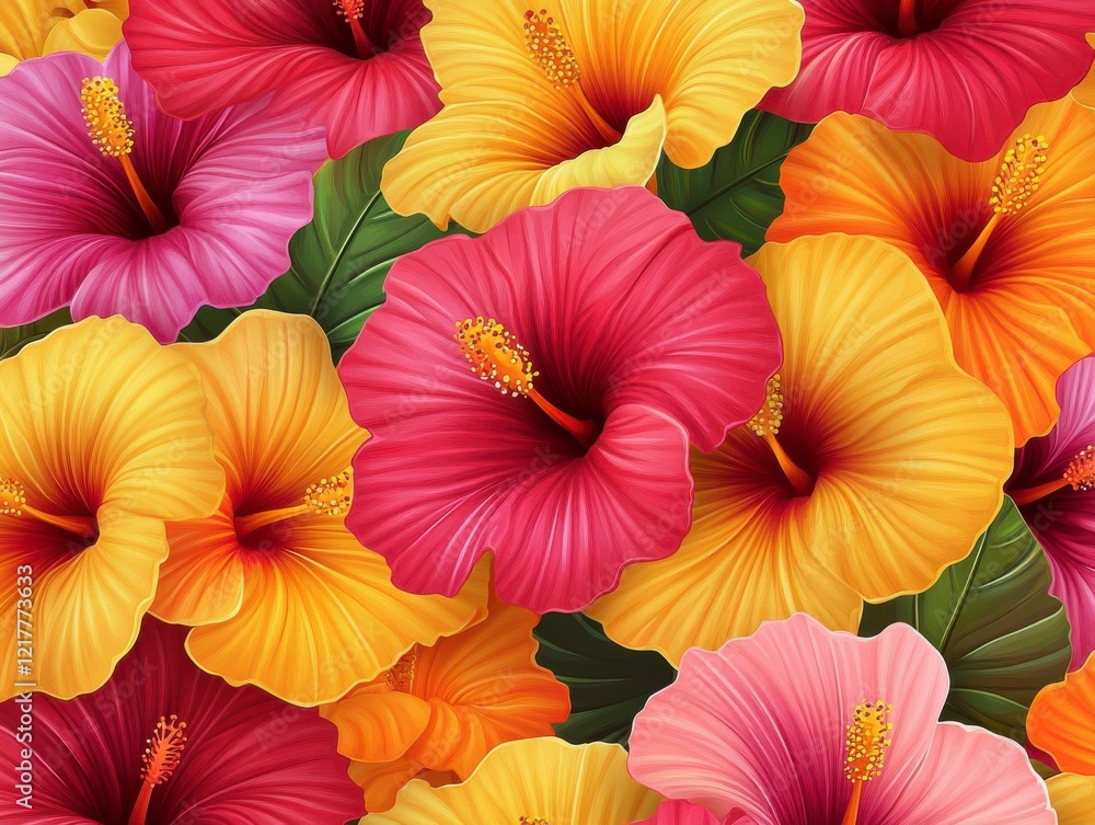 Seamless Multi-colored Hibiscus Pattern Seamless Multi-colored Hibiscus Pattern