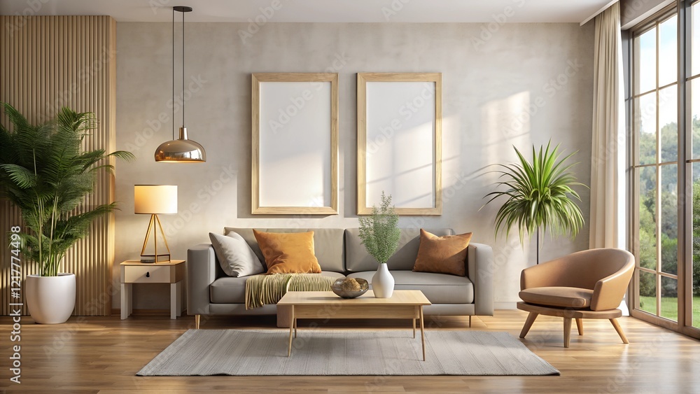 Fototapeta premium modern living room with fireplace