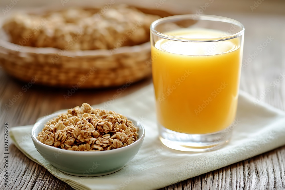 Healthy Breakfast of Granola and Orange Juice Healthy Breakfast of Granola and Orange Juice