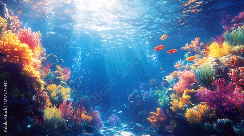 Wallpaper Mural Vibrant Underwater Coral Reef Teeming With Colorful Marine Life in a Crystal Clear Ocean During Daylight Hours Torontodigital.ca