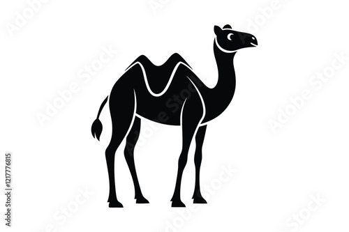 Camel Silhouette, Camel Isolated On White Background, Camel on black and white vector design, Desert and Wildlife