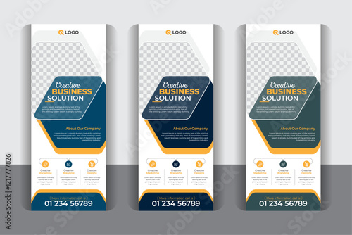 Large size vertical business roll up banner design template, Business roll up banner template set, x-banner vector, flag-banner design, with 3 color variation
