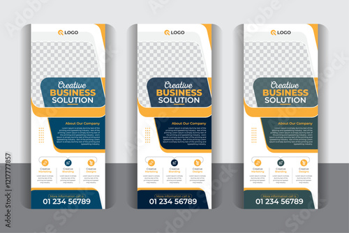 Large size business roll up banner design vertical template, Business roll up banner template set, x-banner vector, flag-banner design, with 3 color variation
