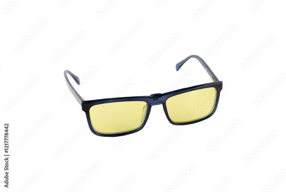 Yellow glasses on a white background, dedicated glasses for drivers, driving at night with glasses Yellow glasses on a white background, dedicated glasses for drivers, driving at night with glasses
