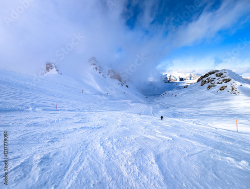 Ski slopes and mountains, Melchsee-Frutt mountain resort village, Switzerland photo